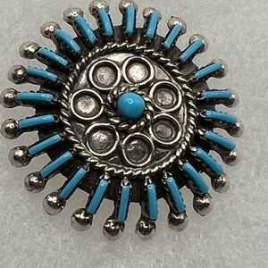 Sterling Silver Zuni Native American Brooch/Pendant with Turquoise signed